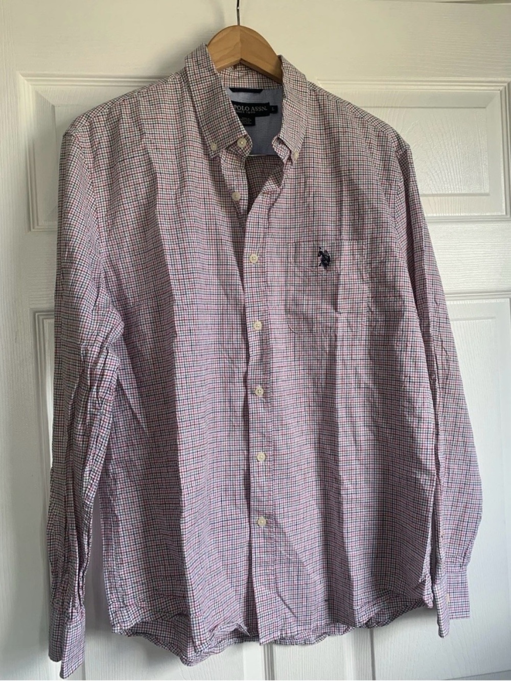 U.S.Polo Assn. Men's L Plaid Long Sleeve Button Down Shirt -Red Blue Green Check